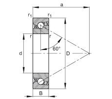 推力角接觸球軸承 7602030-2RS-TVP, 單向，接觸角 a = 60°，限制公差，兩側唇密封