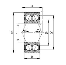 角接觸球軸承 3001-B-2Z-TVH, 雙列，雙側間隙密封，接觸角 α = 25°