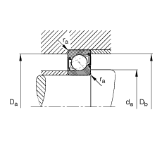 角接觸球軸承 7007-B-2RS-TVP, 接觸角 α = 40°, 兩側唇密封