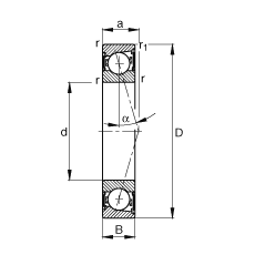 主軸軸承 B7203-C-2RSD-T-P4S, 調節，成對安裝，接觸角 α = 15°，兩側唇密封，非接觸，加嚴公差
