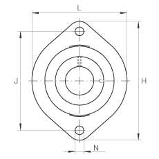 軸承座單元 FLCTEY12, 帶兩個(gè)螺栓孔的法蘭的軸承座單元，鑄鐵， 內(nèi)圈帶平頭螺釘， P 型密封，無再潤滑結(jié)構(gòu)