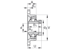 軸承座單元 RCJT1-1/8, 對角法蘭軸承座單元，鑄鐵，根據 ABMA 15 - 1991, ABMA 14 - 1991, ISO3228 帶有偏心緊定環，R型密封，英制