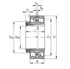 調心滾子軸承 23192-K-MB + H3192, 根據 DIN 635-2 標準的主要尺寸, 帶錐孔和緊定套